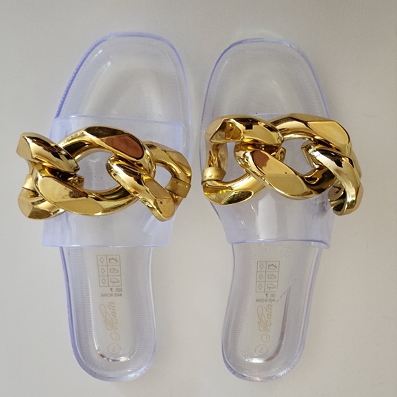 Mata Shoes-Vacay Mode|Square Toe Chunky Gold Chain Sandal|Womens Size 7|NEW - Picture 3 of 7